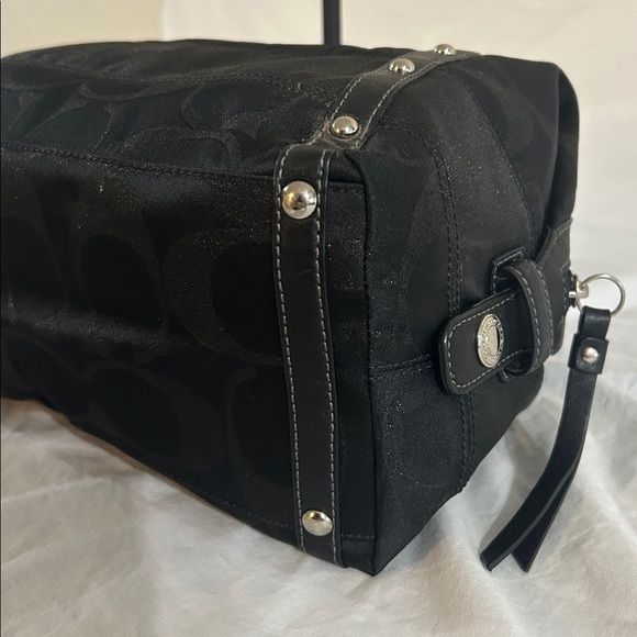 Coach 12910 Optic Lurex Signature Black Studded Satchel - Picture 6 of 12